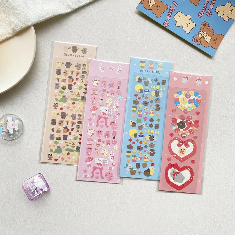 Silver Kawaii Bear Glitter Stickers for Scrapbooking