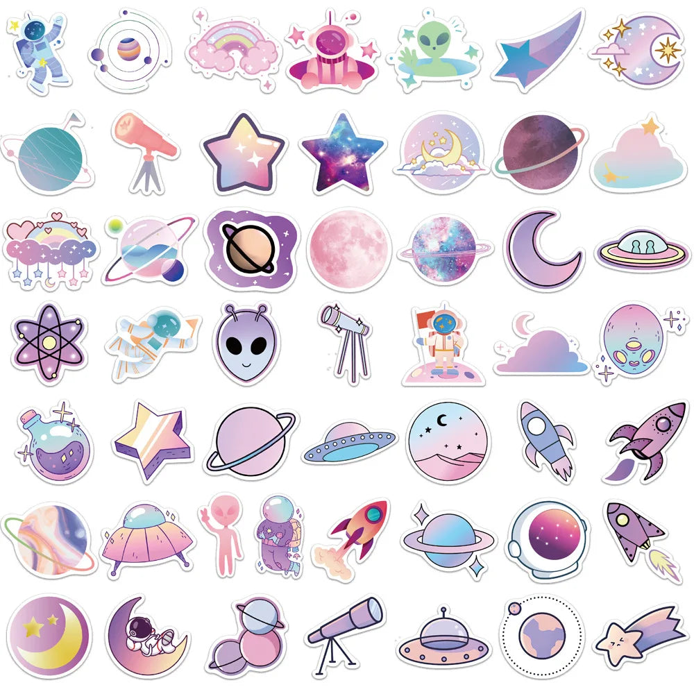 10/30/50PCS Cute Cartoon Dream Gradient Planet Outer Space Stickers For Kids Motorcycle Phone Fridge Notebook Wall Decals Toys