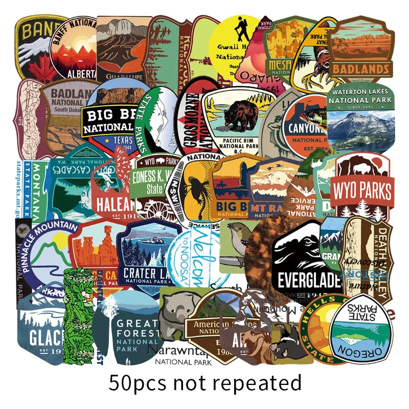 50Pcs National Park Cartoon Stickers For Suitcase Skateboard Laptop Luggage Fridge Phone Car Styling Decal Sticker