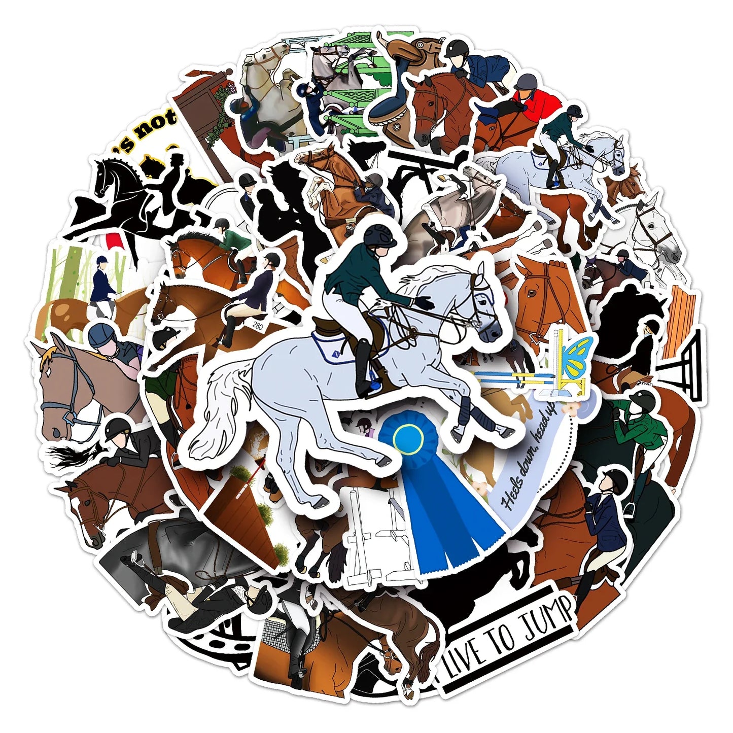 50Pcs Equestrian Cartoon Waterproof Vinyl Stickers for Skateboard Snowboard