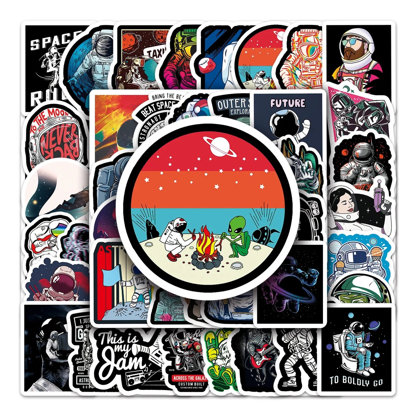 50Pcs Astronaut Cartoon Waterproof Vinyl Stickers for Skateboard Snowboard Decals