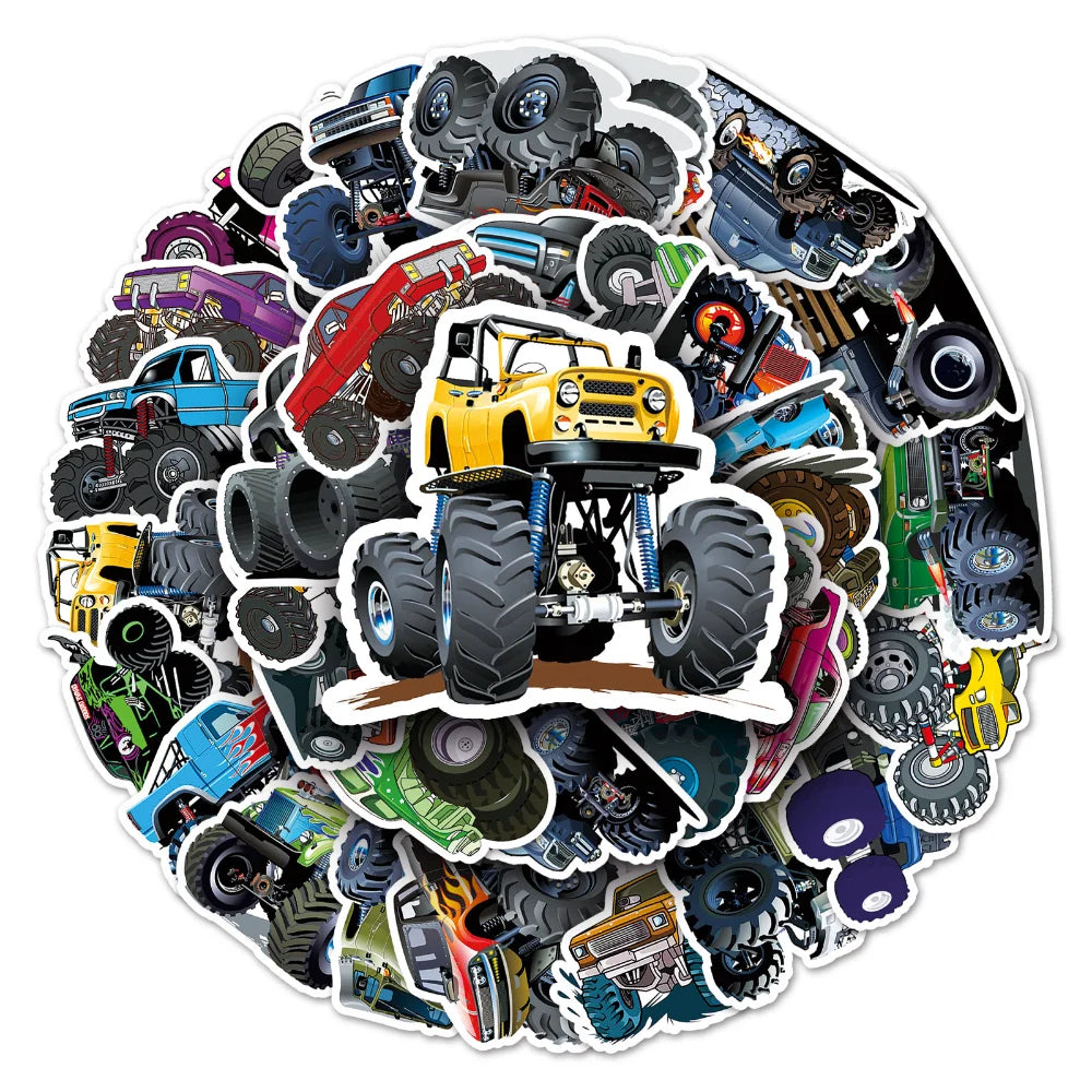10/50PCS Monster Truck Sticker For Car Guitar Motorcycle Luggage Suitcase DIY Classic Toy Decal Graffiti Sticker For Kid