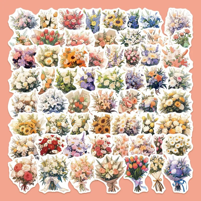 60pcs Cartoon Couple Flower Graffiti Stickers for Helmet, Wall, DIY Decoration