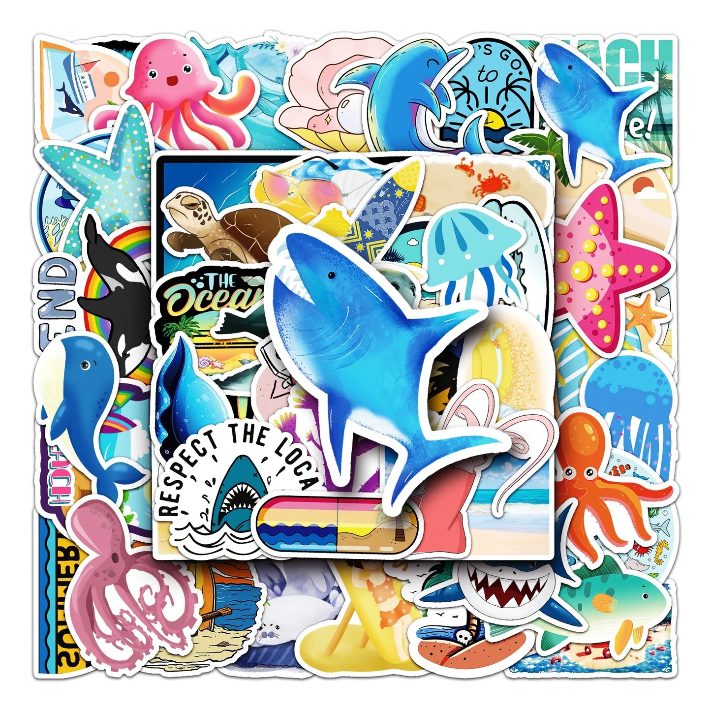50Pcs Ocean Cartoon Waterproof Vinyl Stickers for Skateboard Snowboard