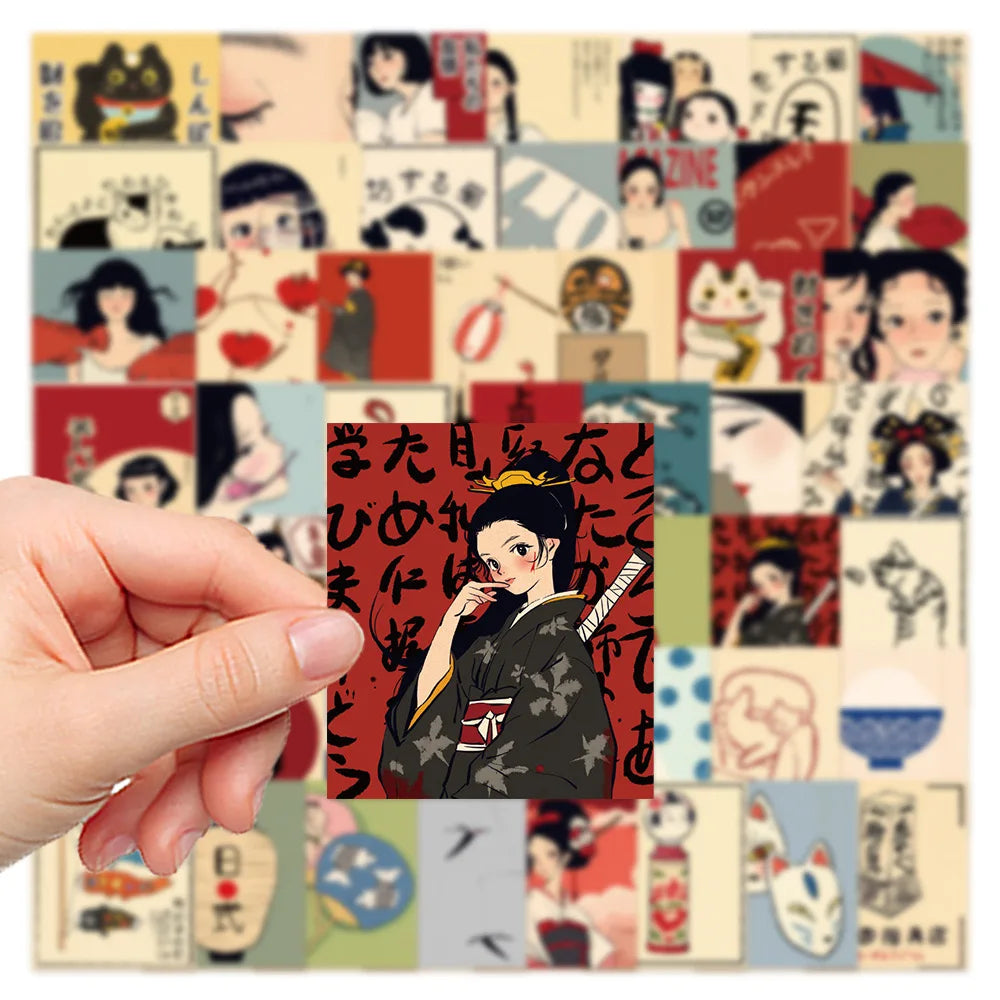 10/50pcs Retro Cartoon Japanese Culture Girls Anime Stickers Aesthetic Graffiti Decals For Motorcycle Luggage Phone Cool Sticker