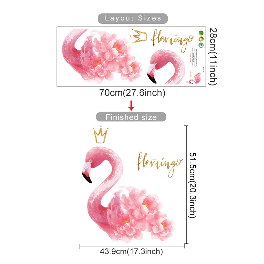 Pink Flamingo Wall Sticker for Bedroom, Living Room, Study, Kids Room, Office Decor