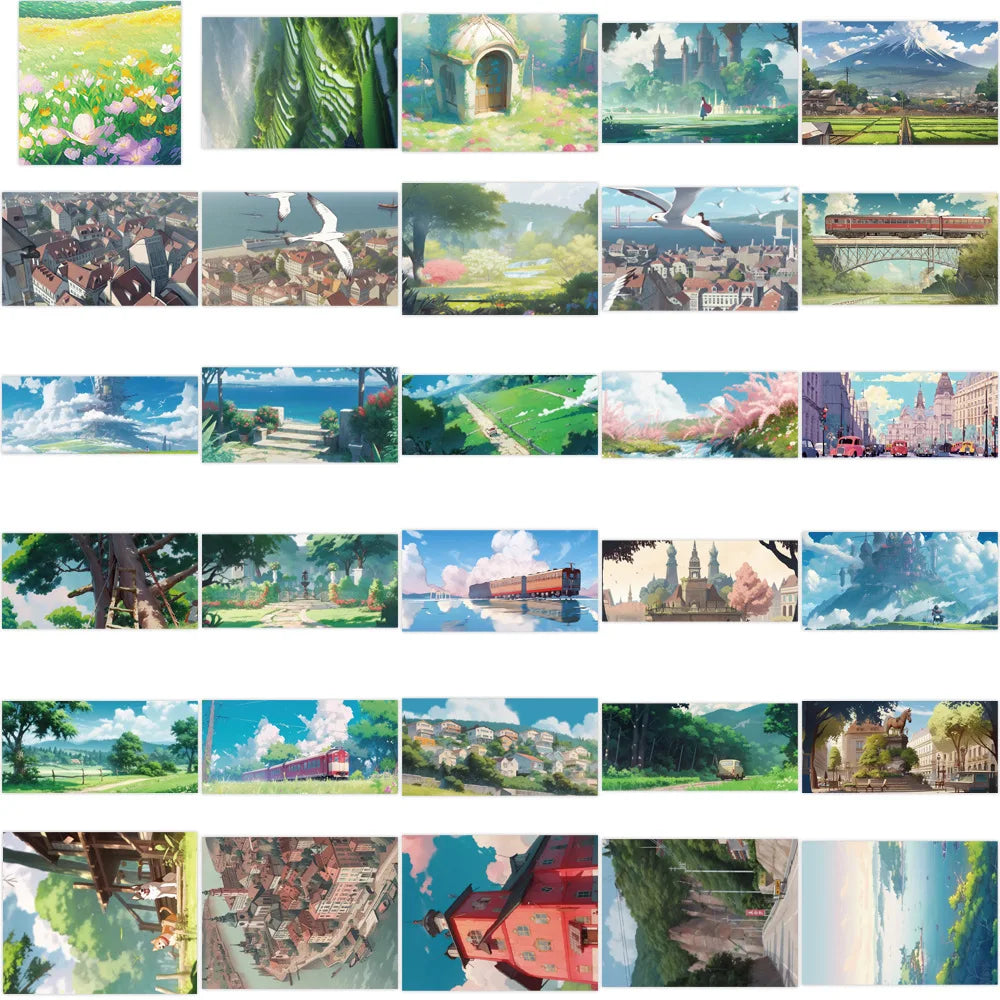 10/30/60PCS Cartoon Anime Landscape Stickers Aesthetic Decoration DIY Waterproof Motorcycle Phone Travel Bike Toys Kids Sticker