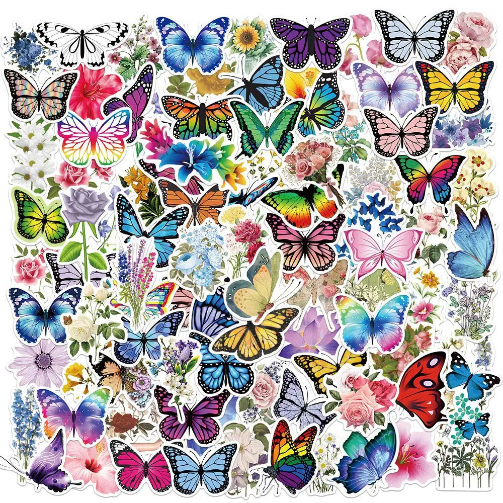 Mixed Butterfly Flower Stickers for Scrapbooking, Guitar, Laptop, Phone, Suitcase, Helmet - 10/50/100pcs