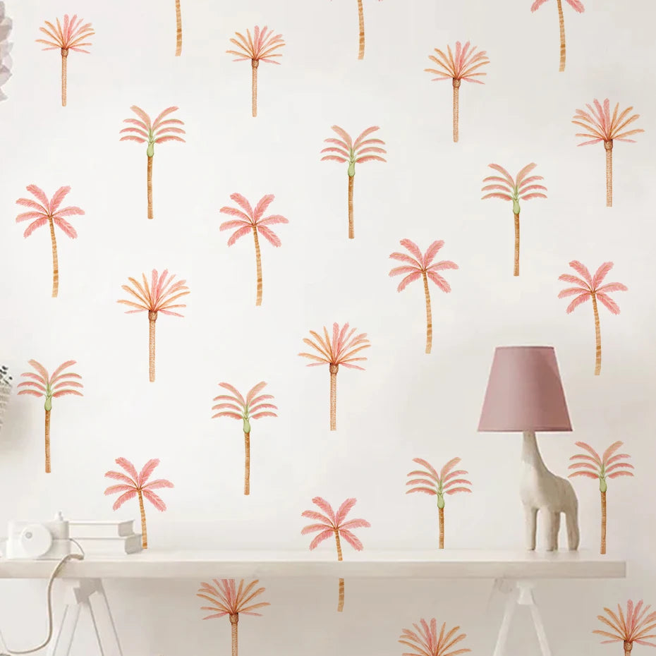 Boho Pink Palm Tree Wall Stickers Removable Nursery Decals Kids Room Decor