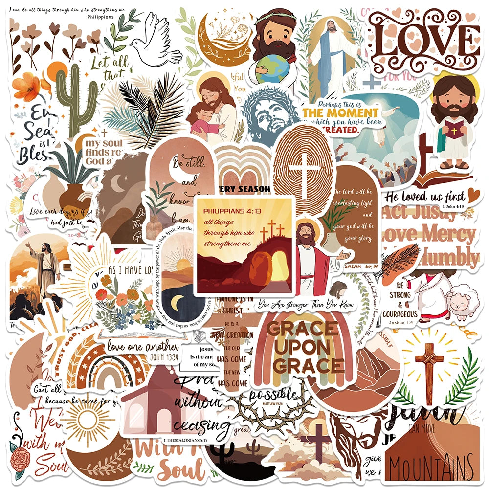 50PCS Boho Christian Jesus Prayer Stickers Aesthetic DIY Luggage Notebook Decals