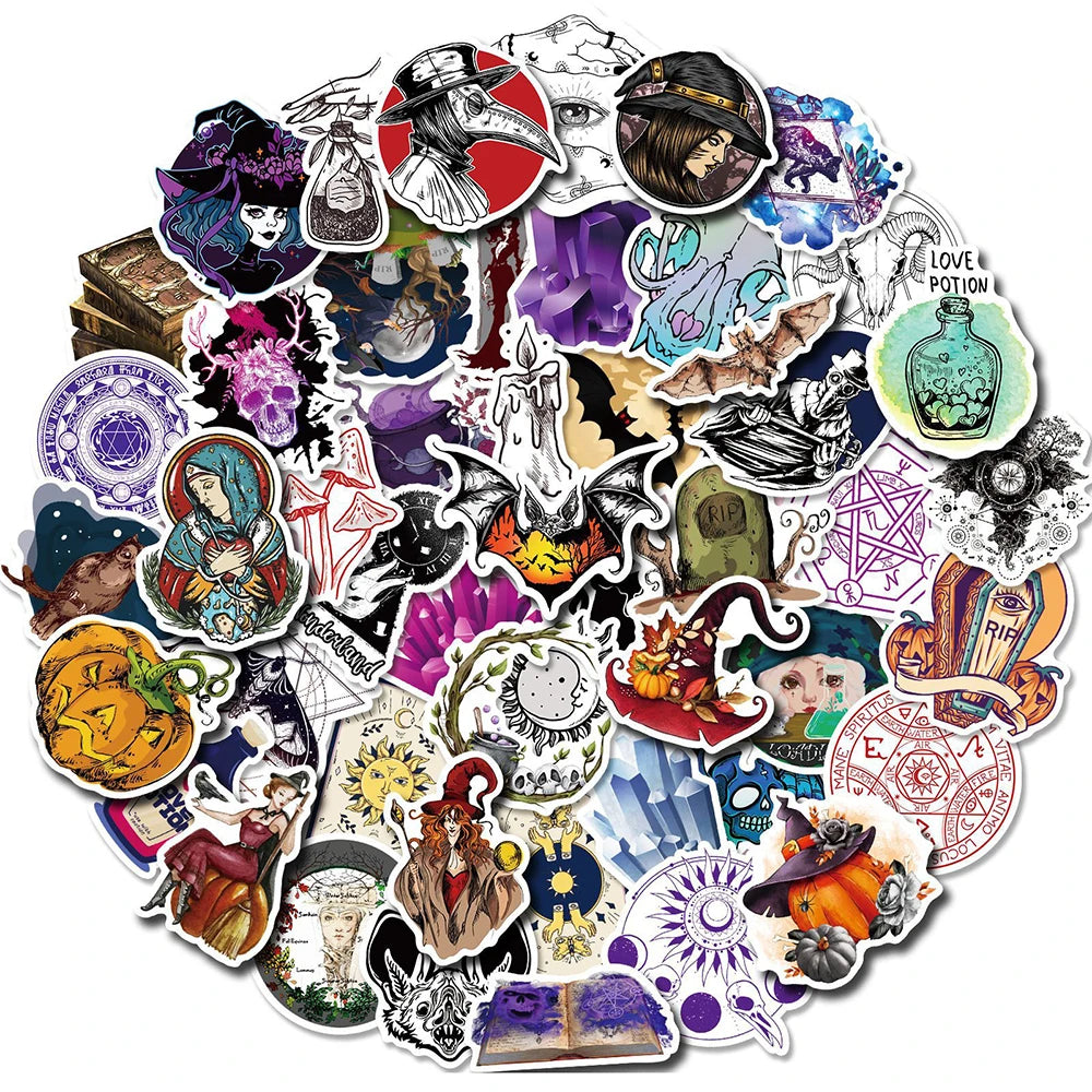 10/30/50ps Cool Gothic Magician Apothecary Sticker Packs