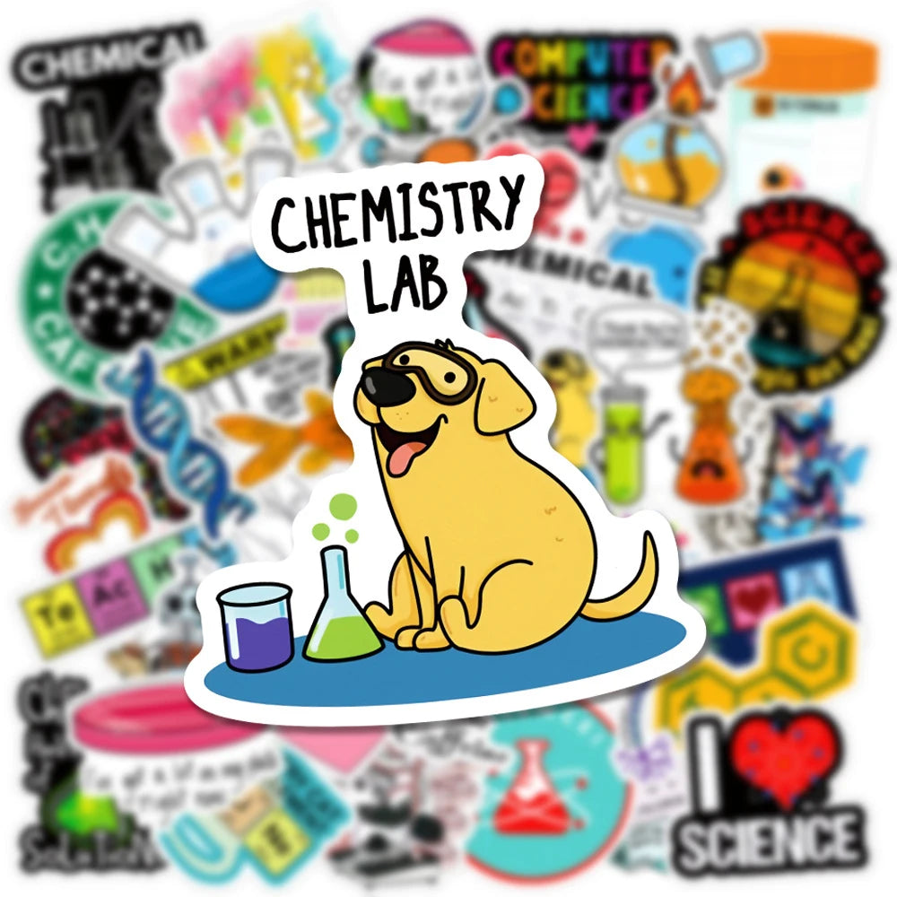 10/30/50pcs Cartoon Science Chemistry Biology Laboratory Waterproof Stickers Decals DIY Laptop Suitcase Diary Decoration Sticker