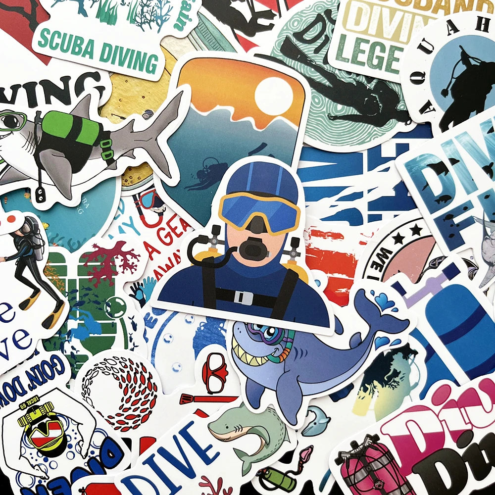 Scuba Dive Stickers 10/50PCS Underwater Decals for Phone Laptop Bike Car Luggage