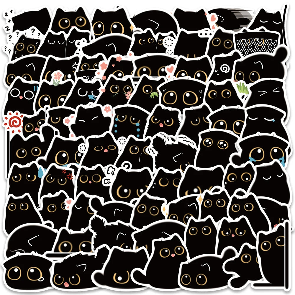 40/80PCS Kawaii Black Cat Stickers for Luggage, Laptop, Motorcycle, Scrapbook, Decals