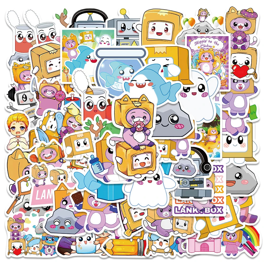 50PCS Lankybox Cartoon Stickers for Laptop, Skateboard, Guitar, Phone, Suitcase - Waterproof Kids Decor
