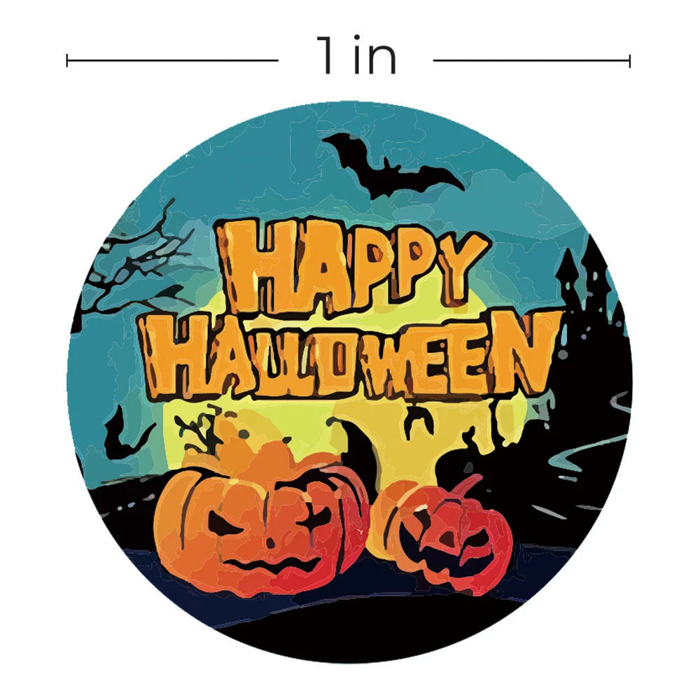 100-500pcs Halloween Pumpkin Bat Sealing Sticker 1inch Happy Halloween Sticker For Kids Party Baking Accessories Tools DIY