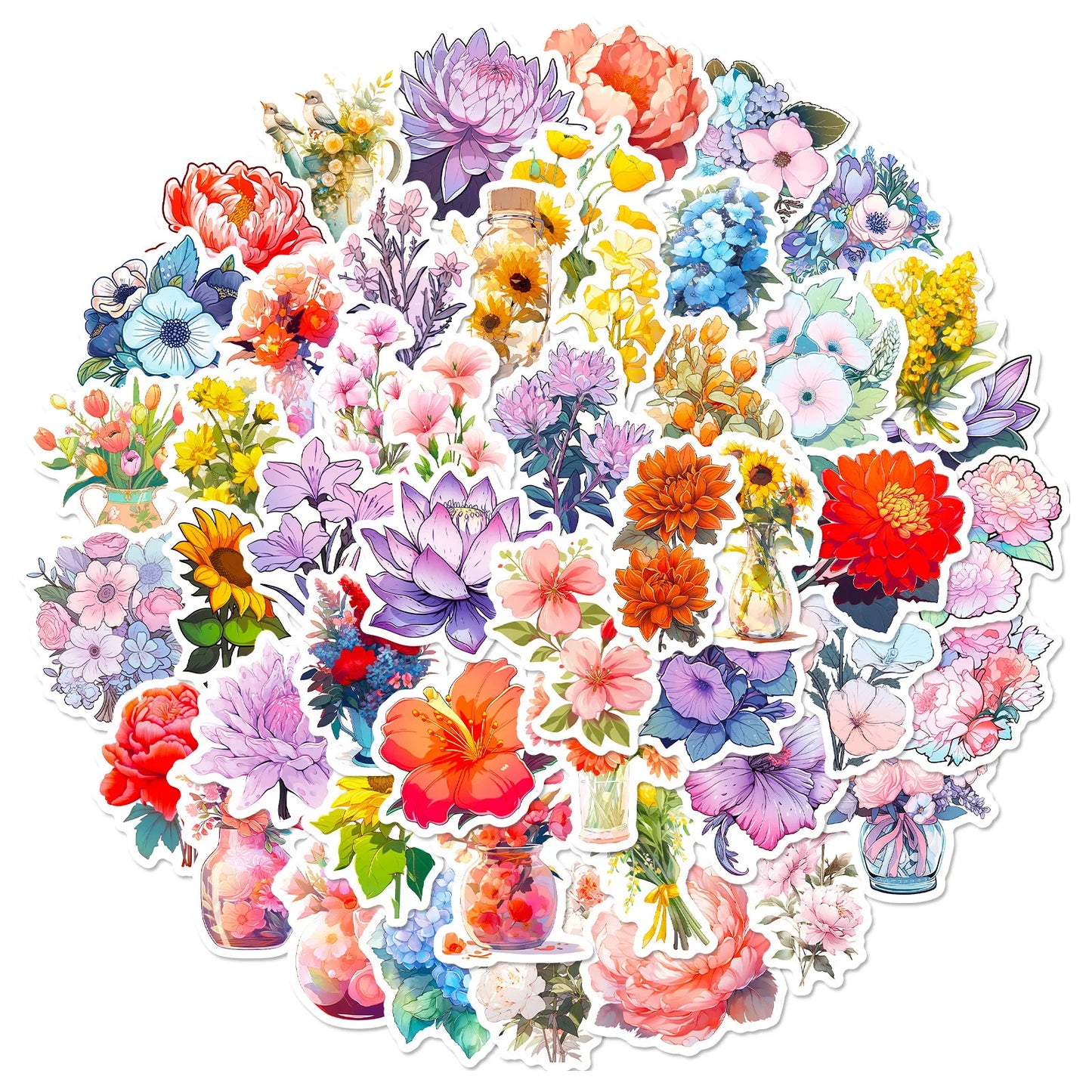 50pcs Flower Graffiti Stickers for Helmet, Wall, DIY Decoration