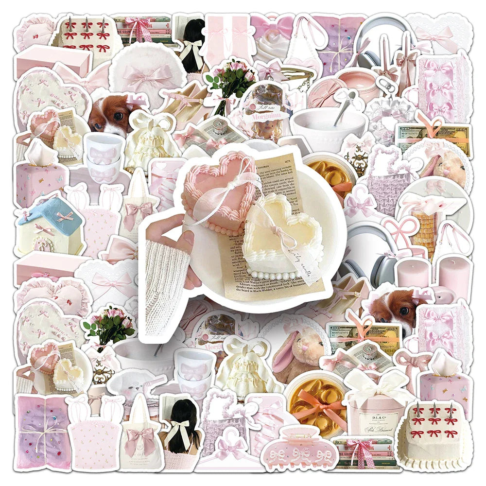 Cute Bow Pink Cartoon Stickers Pack - Laptop Phone Skateboard DIY Decals