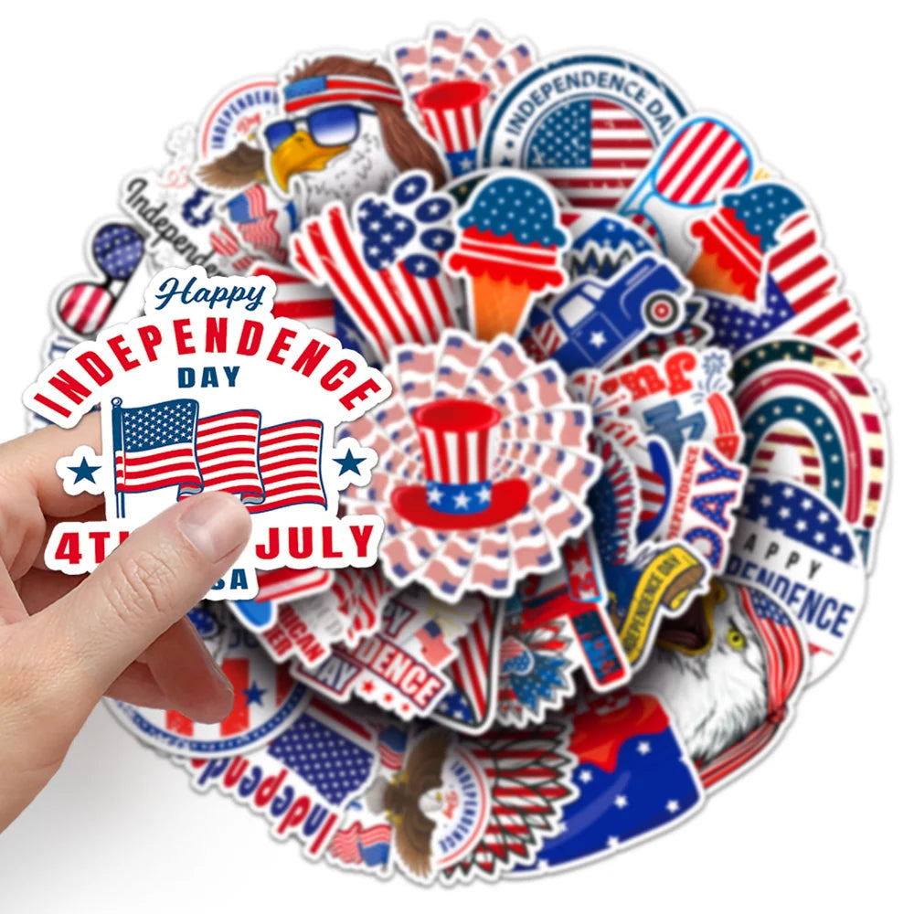 10/50Pcs American Flag Independence Day Cool Stickers Laptop Guitar Luggage Phone Waterproof Graffiti Sticker Decal Kid Toys