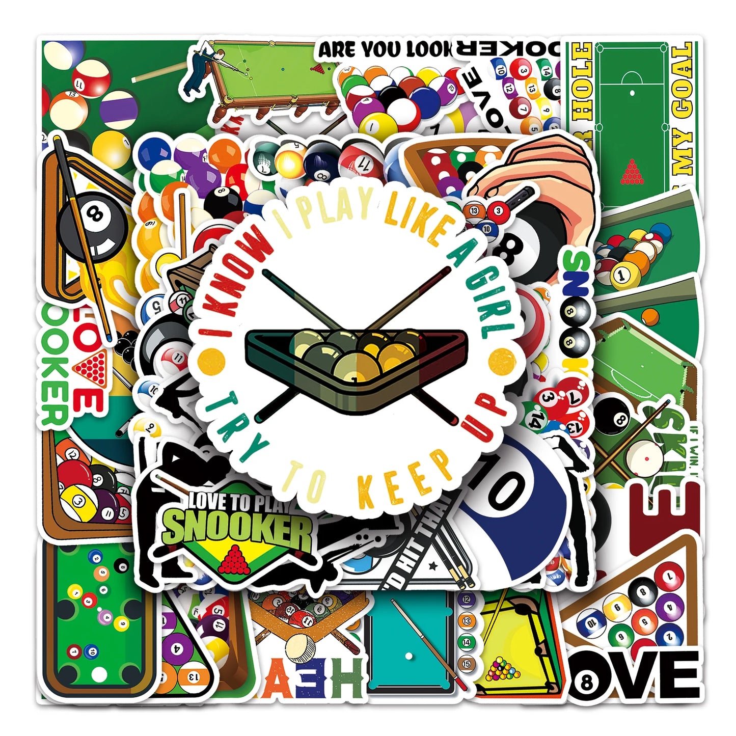 50Pcs Billiards Cartoon Waterproof Vinyl Stickers for Skateboard Snowboard