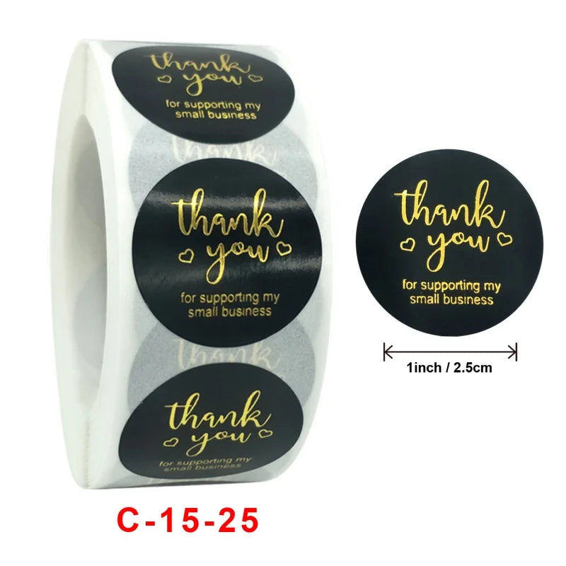 500 Pcs Round Black Thank You Bond Party Adhesive Diy Seal Stickers Decorative Album Diary Cartoon Label Decor