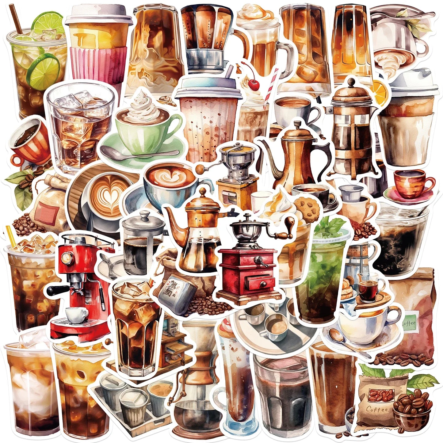 50pcs Coffee Lover Stickers Vinyl Decals Waterproof