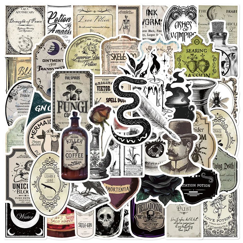 Gothic Pharmacist Stickers Pack: 10/30/50/100PCS Waterproof for Phone, Skateboard, Laptop, Suitcase