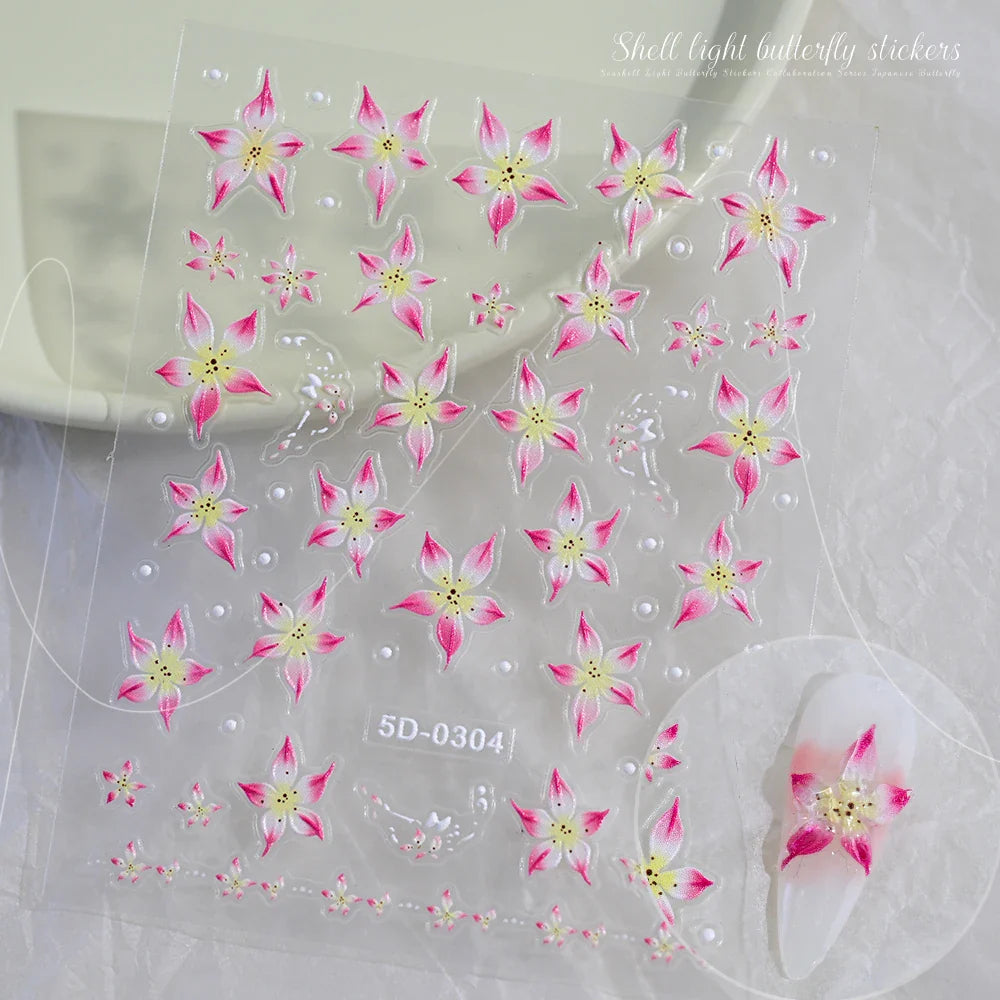 5D Lily Flower Nail Decals Gel Stickers Manicure Accessories