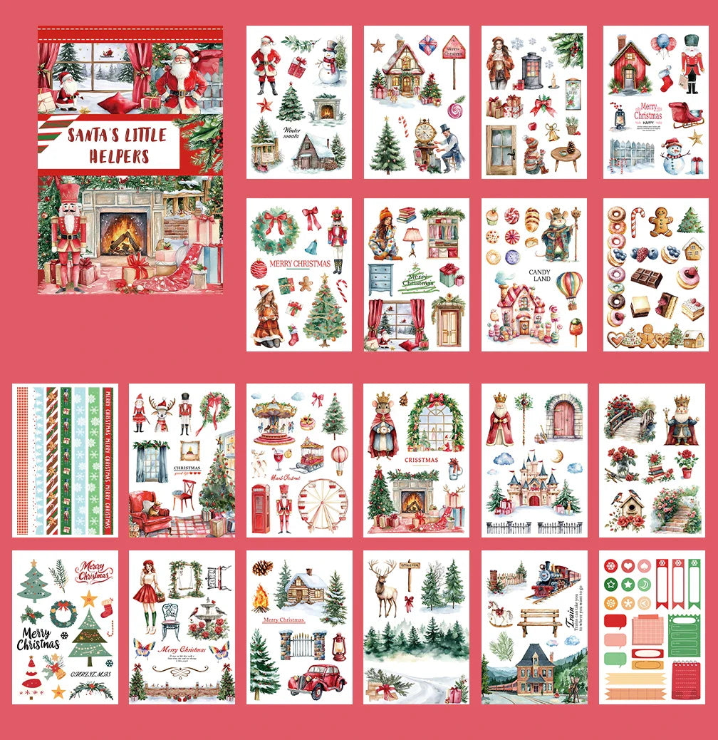 20Sheets Large Christmas Sticker Book Waterproof Washi PET Stickers Scrapbooking Holiday Decoration