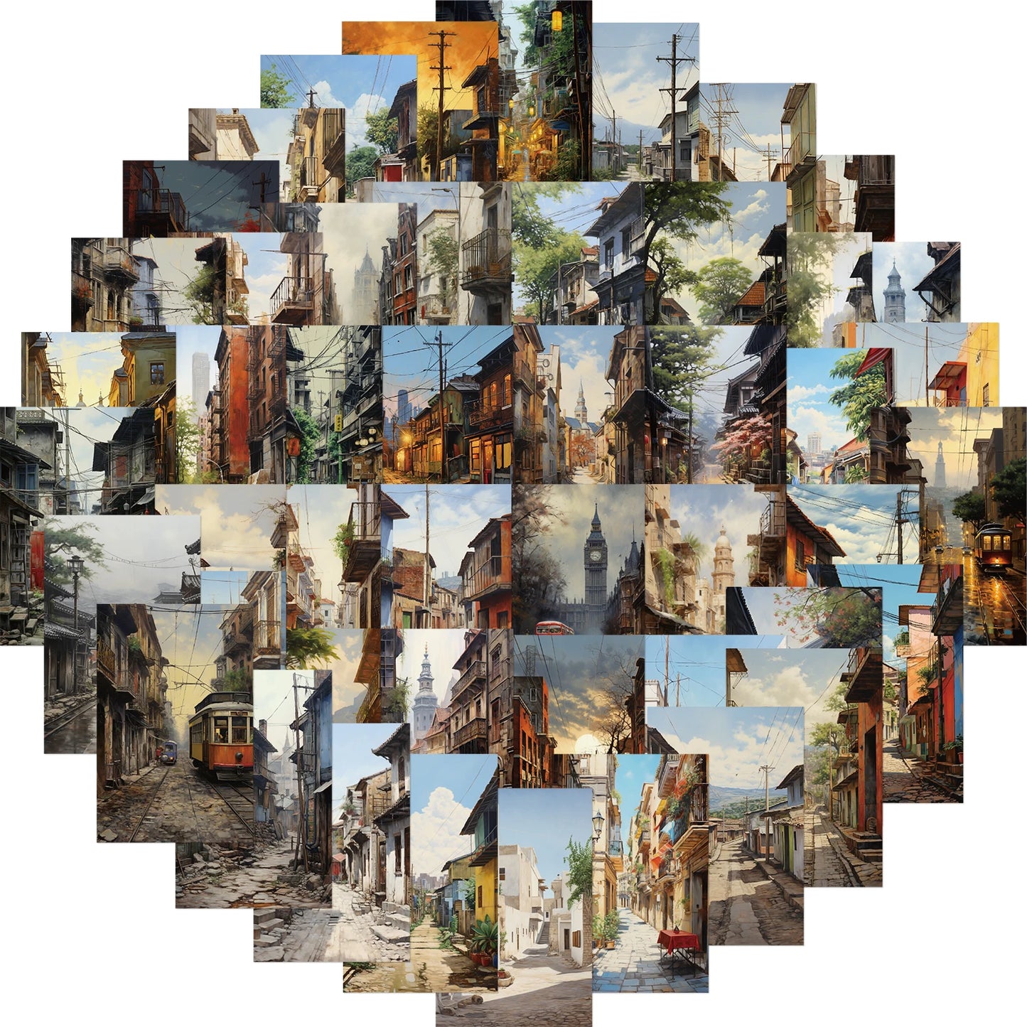 50pcs Retro City Street Stickers for Guitar, Bike, Laptop