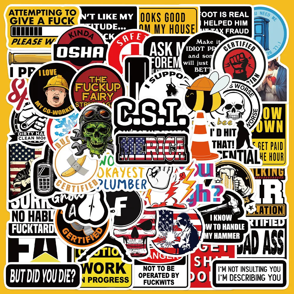 50pcs Safety Helmet Graffiti Stickers for Helmet, Wall, Desktop Decoration