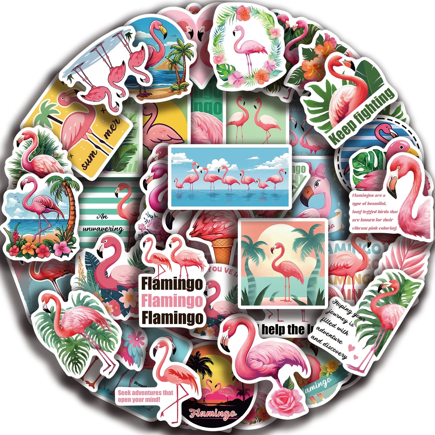 50pcs Flamingo Stickers for DIY Scrapbook & Laptop