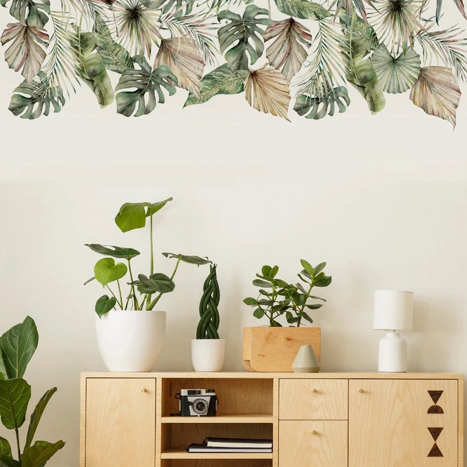 Watercolor Tropical Palm Leaves Wall Decal Stickers Home Decor