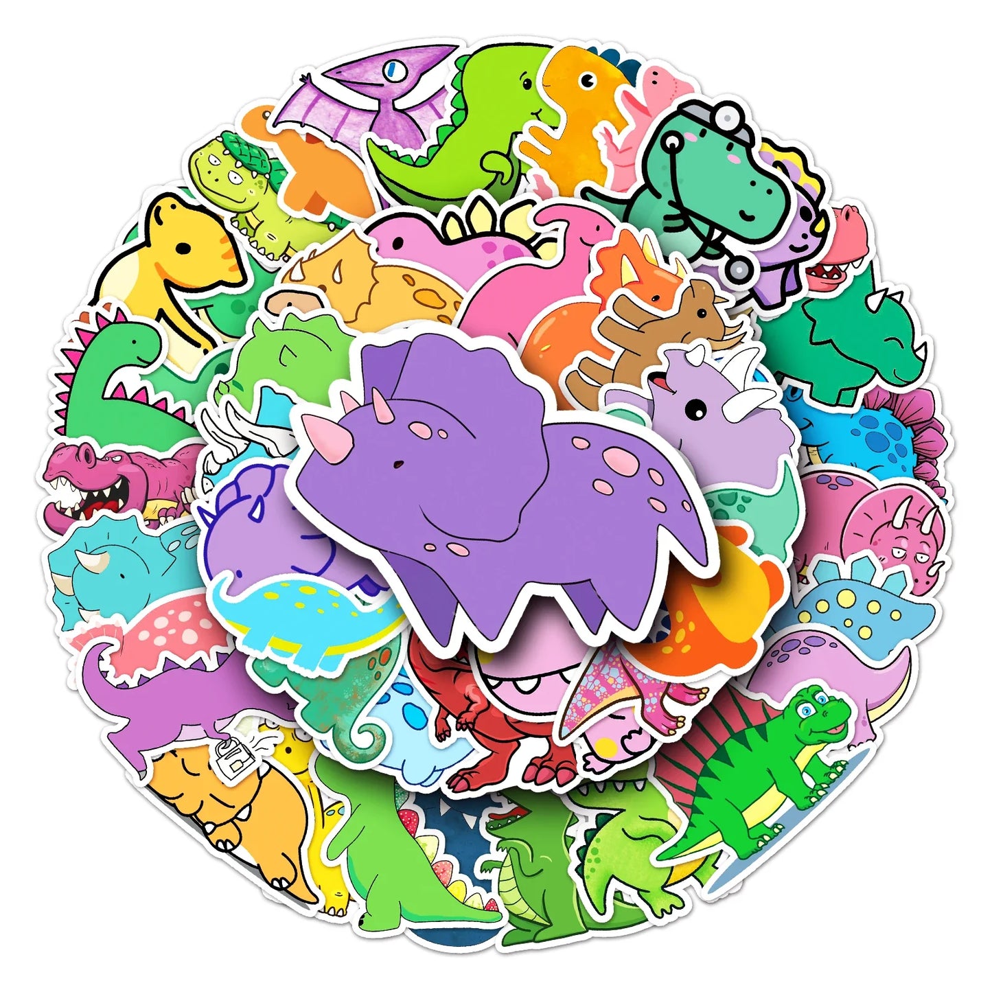 50Pcs Dinosaur Cartoon Waterproof Vinyl Stickers for Skateboard Snowboard