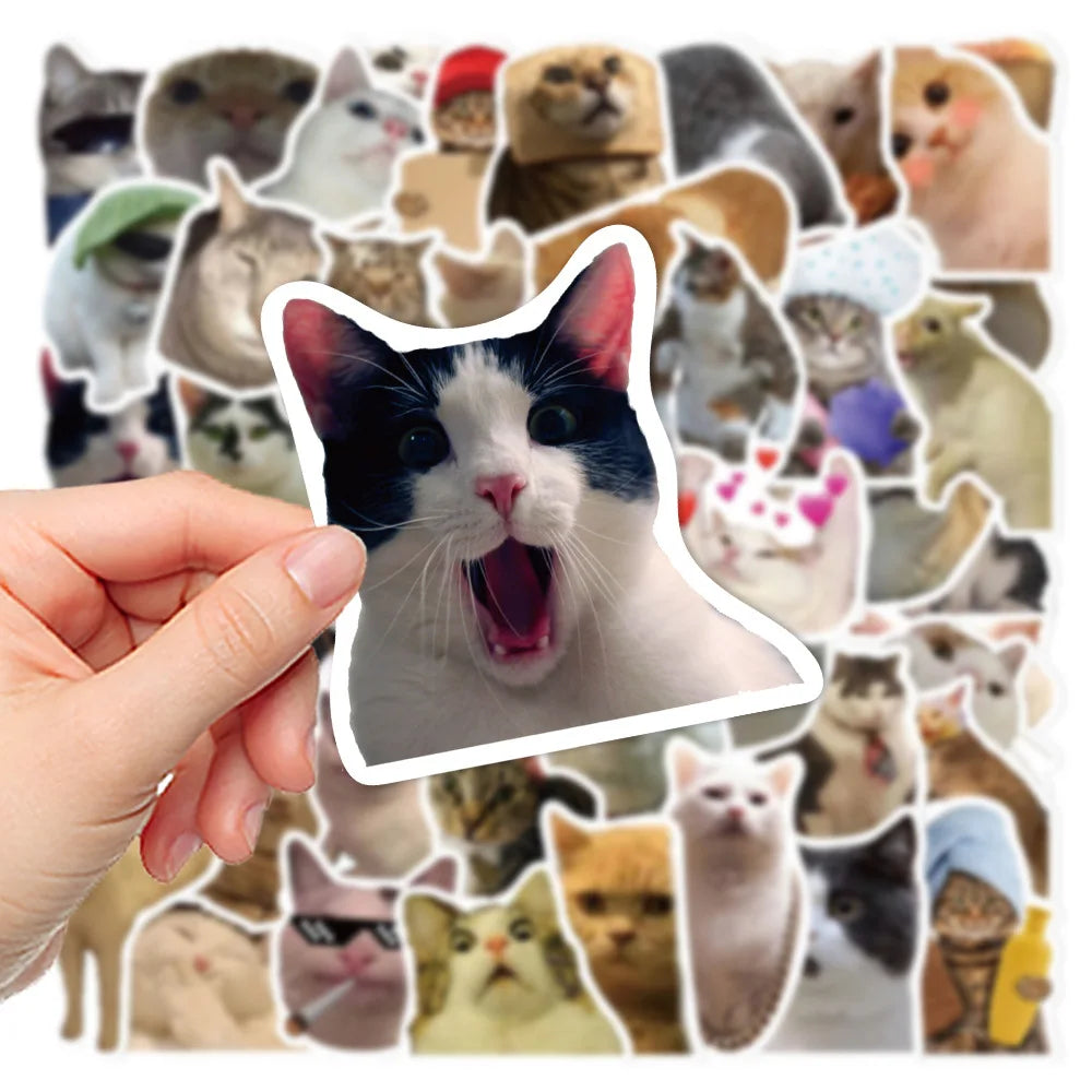 10/30/50PCS Cat Cartoon Stickers Funny Meme Kids Toy DIY Waterproof Luggage Laptop Suitcase Water Bike Bottle Decals Decoration