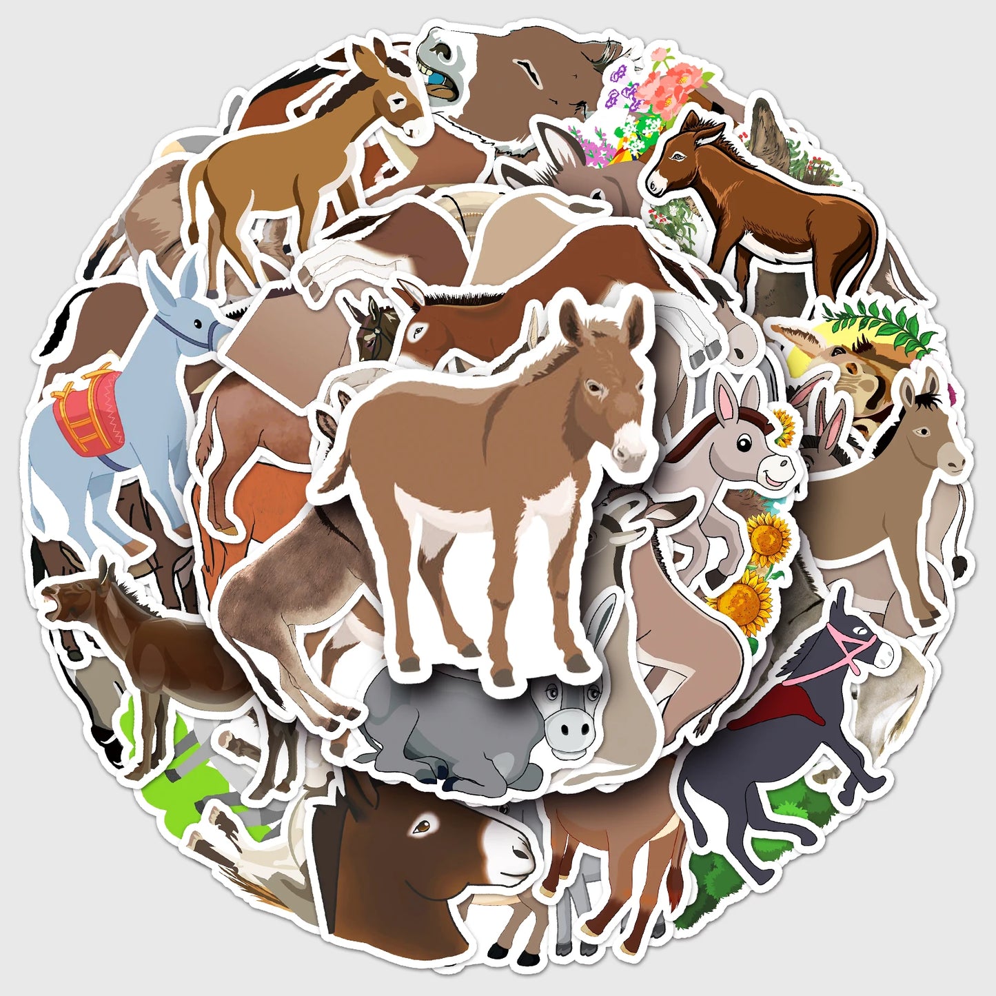 50Pcs Donkey Cartoon Waterproof Vinyl Stickers for Skateboard Snowboard Decals
