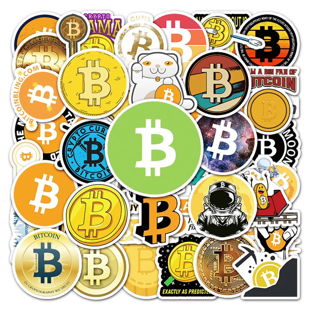 Bitcoin BTC Stickers Pack: Laptop, Skateboard, Phone, Luggage, DIY Decals