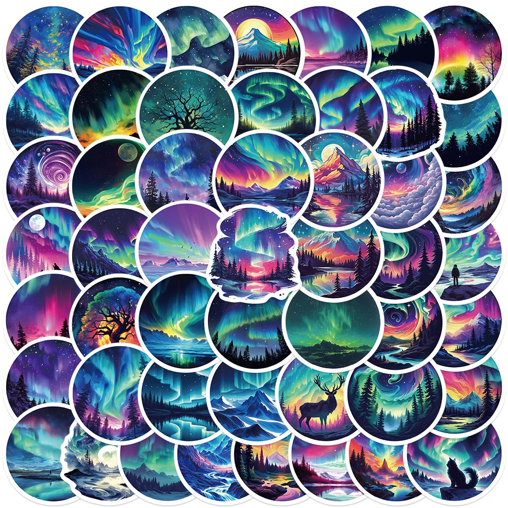 50pcs Aesthetic Cool Colorful Aurora Stickers For Laptop Water Bottle Luggage Notebook Waterproof Graffiti Vinyl Decals