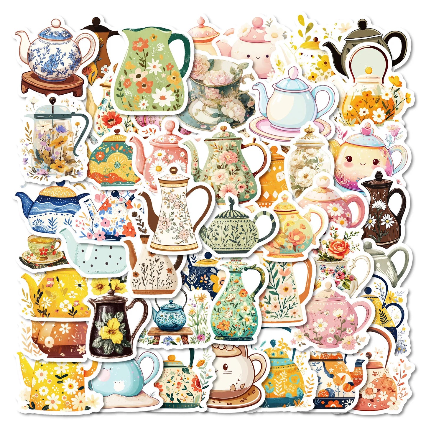 50Pcs Retro Flower Vase Graffiti Stickers for Helmet, Wall, Desktop Decoration