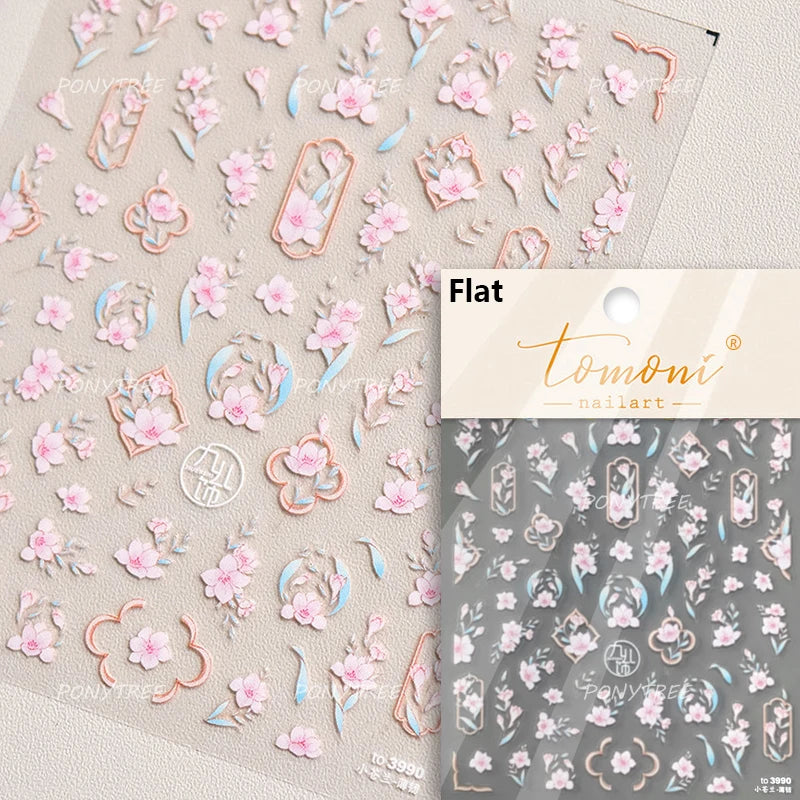 Peach Blossom Nail Art Stickers Rhinestone Decals
