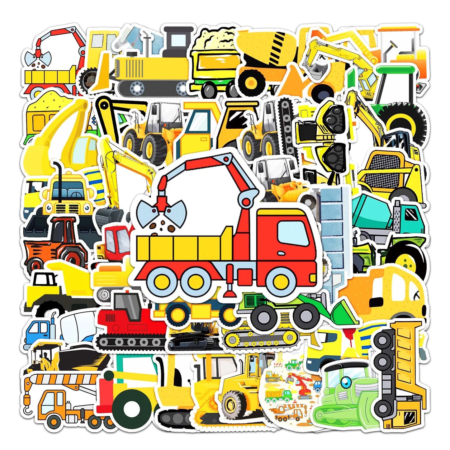50Pcs Engineering Vehicle Cartoon Waterproof Vinyl Stickers
