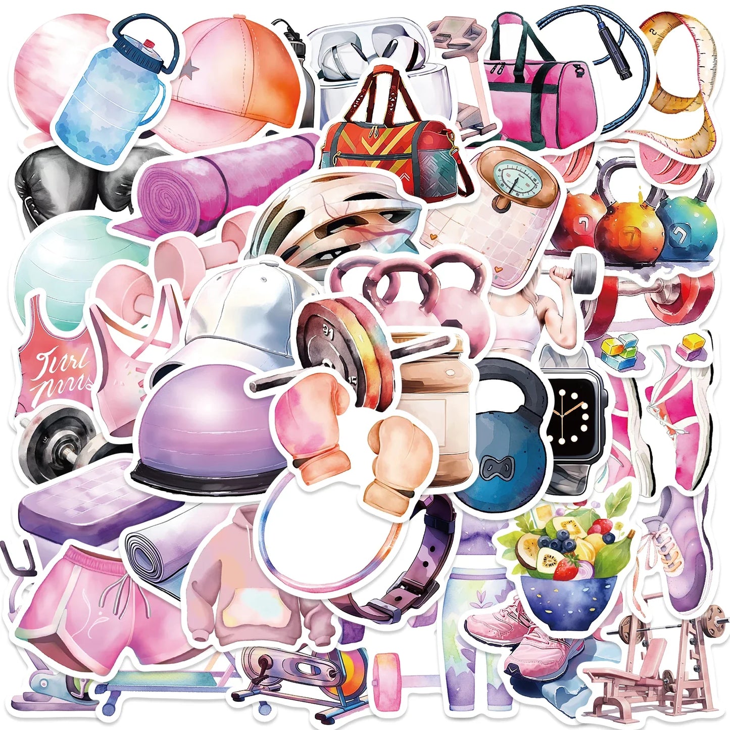 50pcs Fitness Graffiti Stickers for Water Bottles & Laptops