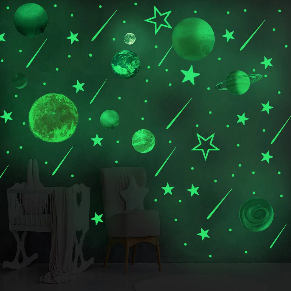 Glow in the Dark Luminous Stars Moon Wall Stickers for Kids Room Decor