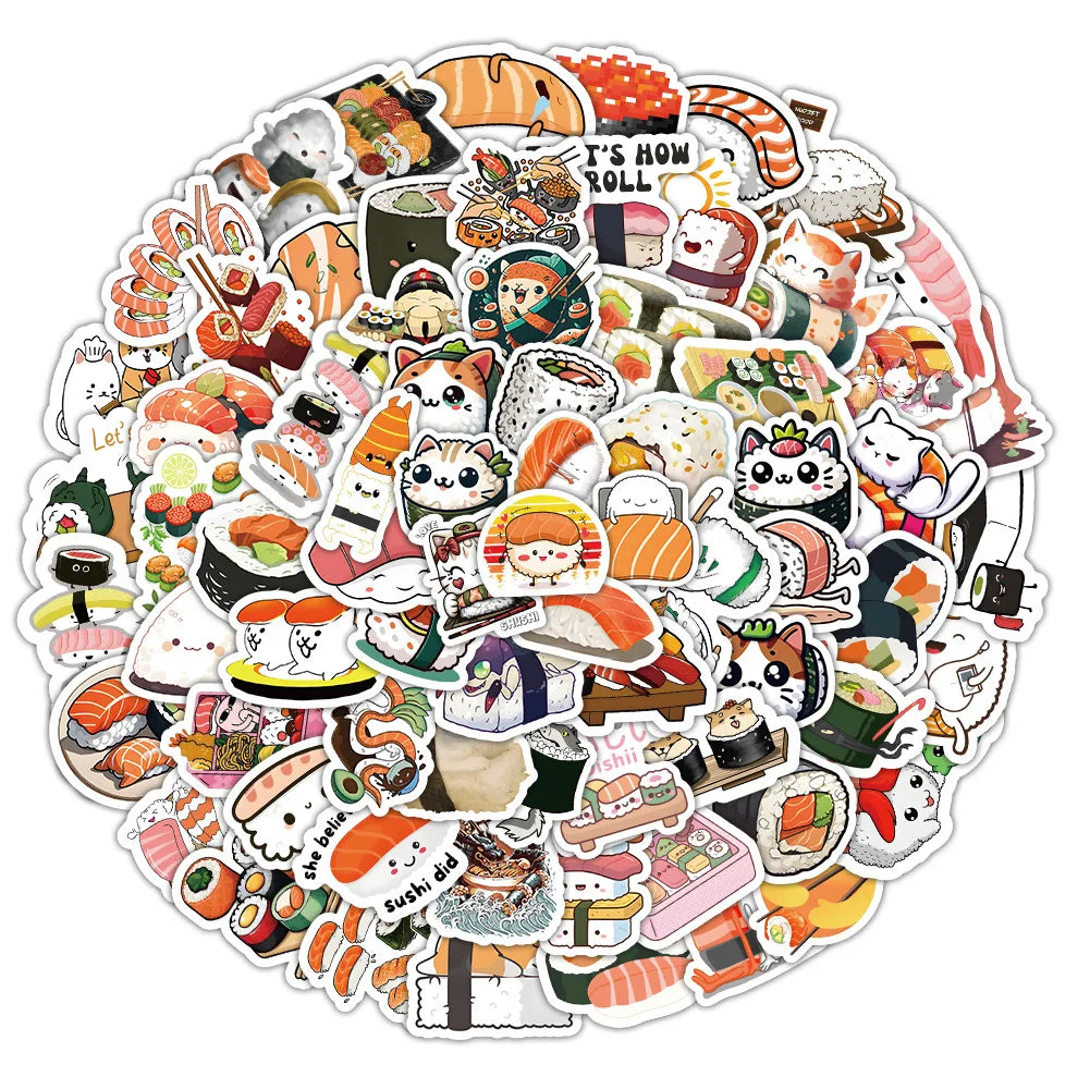 Sushi Rice Ball Stickers Pack - Cute Cartoon Food Decals for Luggage, Laptop, Bike, Kids Toy