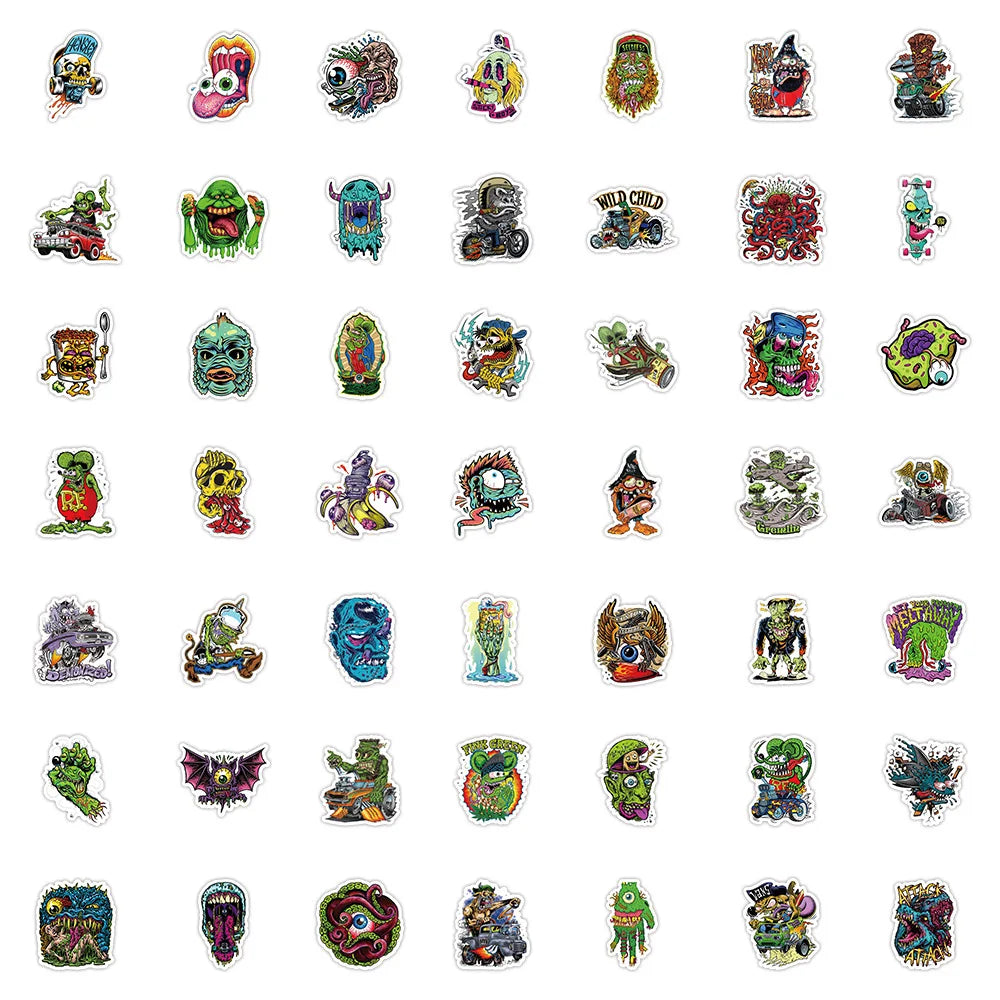 10/30/50PCS Funny Horror Liquid Monster Stickers Cool Graffiti Decoration DIY Skateboard Scrapbook Phone Laptop Car Decals Toys