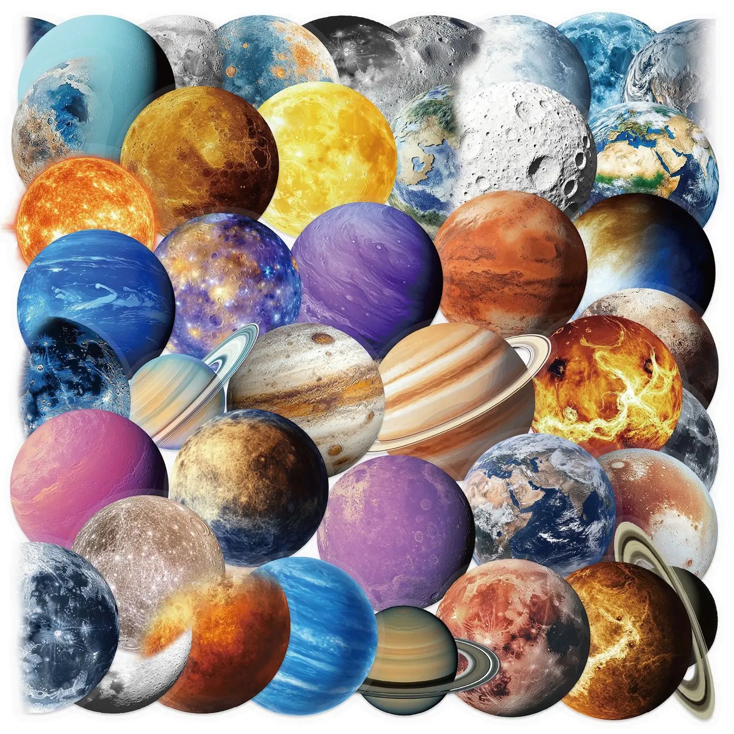 Cartoon Planet Graffiti Stickers - Transparent PET Decals for Phone, Laptop, Guitar, Cup, Kids Toy (10/30/50PCS)