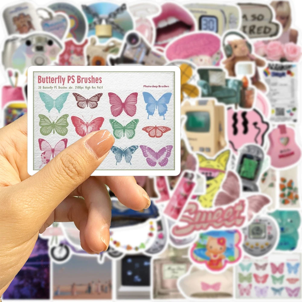 65Pcs Retro Millennium Stickers Cartoon PVC Waterproof Stickers Decals For Kids Boys Girls Toys Gifts