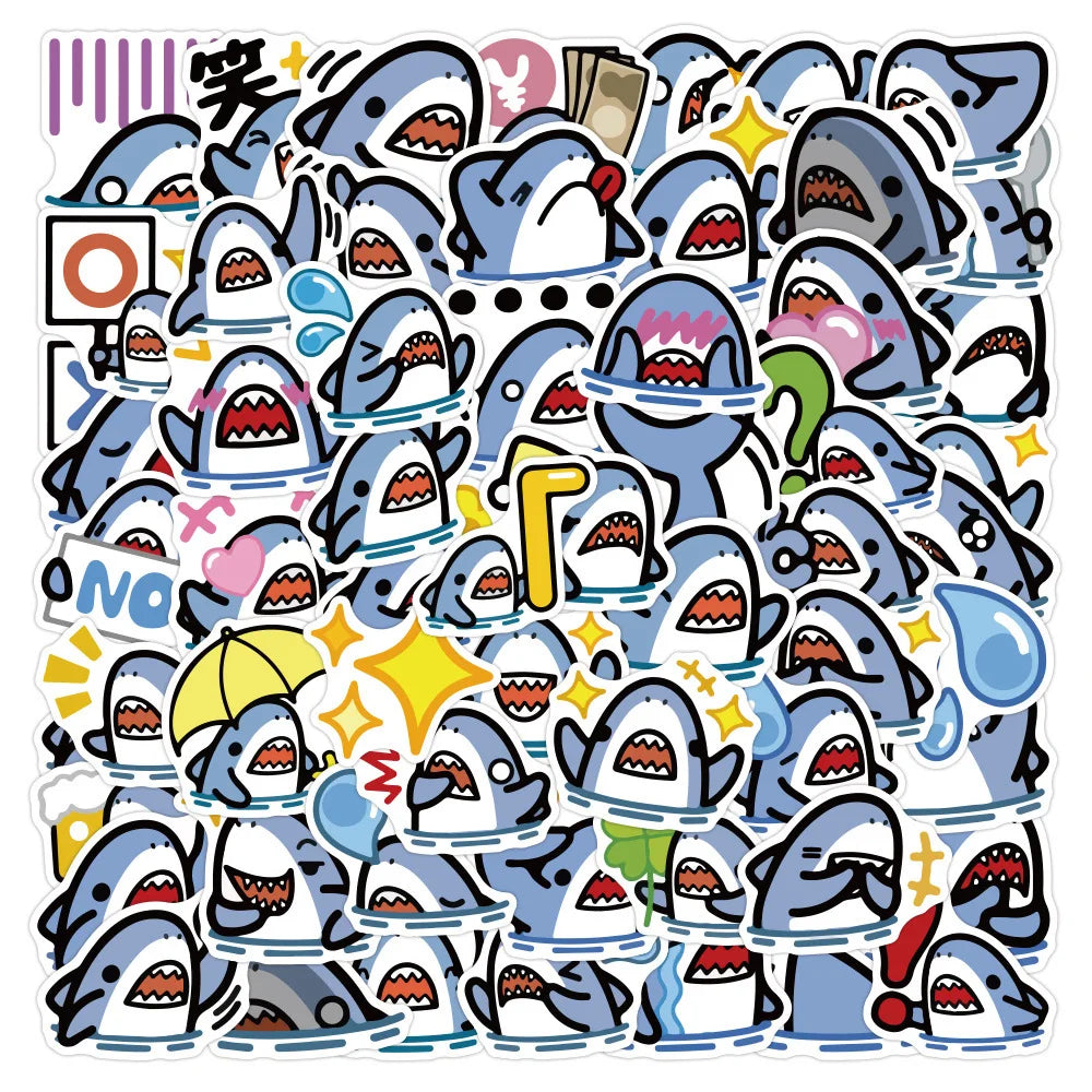 Cartoon Shark Stickers 10/30/50pcs Waterproof Decals for Laptop, Car, Cup, Kids Toys