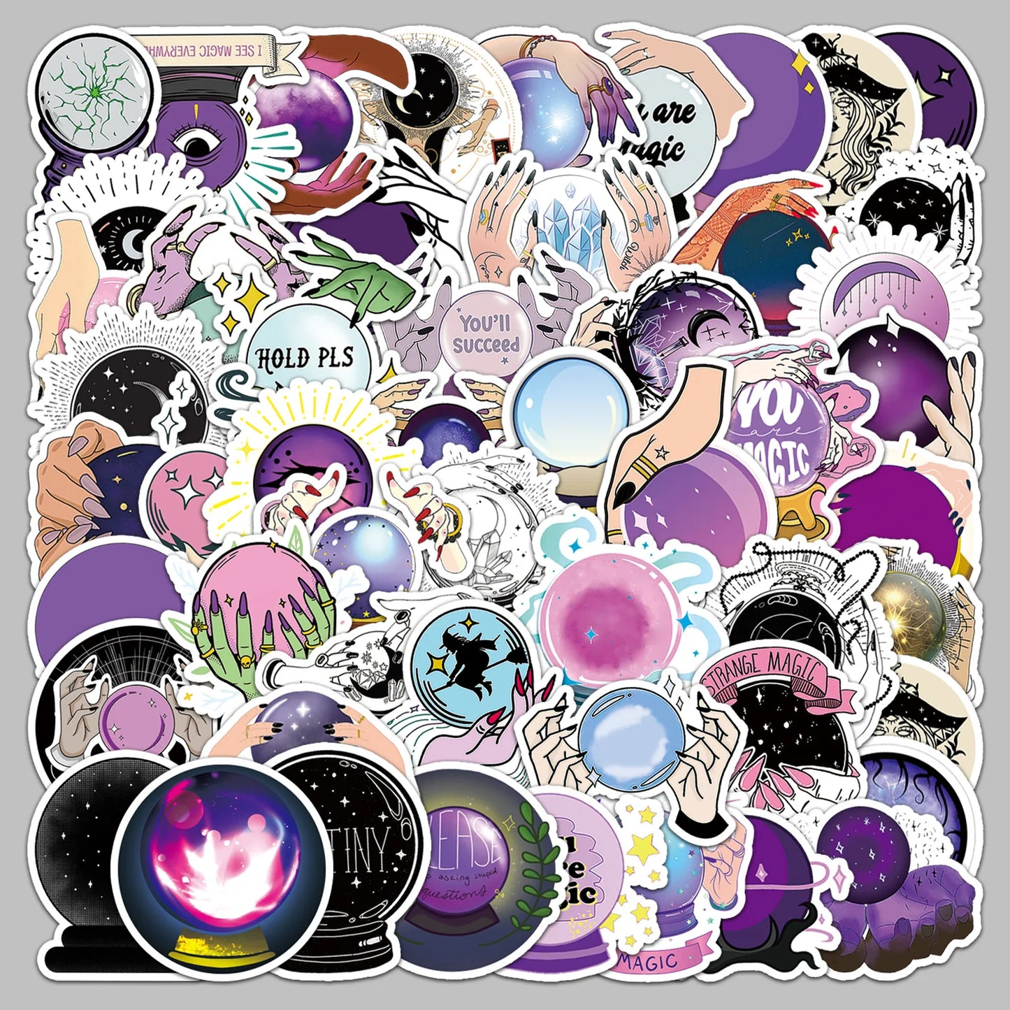 50Pcs Goth Purple Crystal Ball Graffiti Stickers for Helmet Wall Decoration