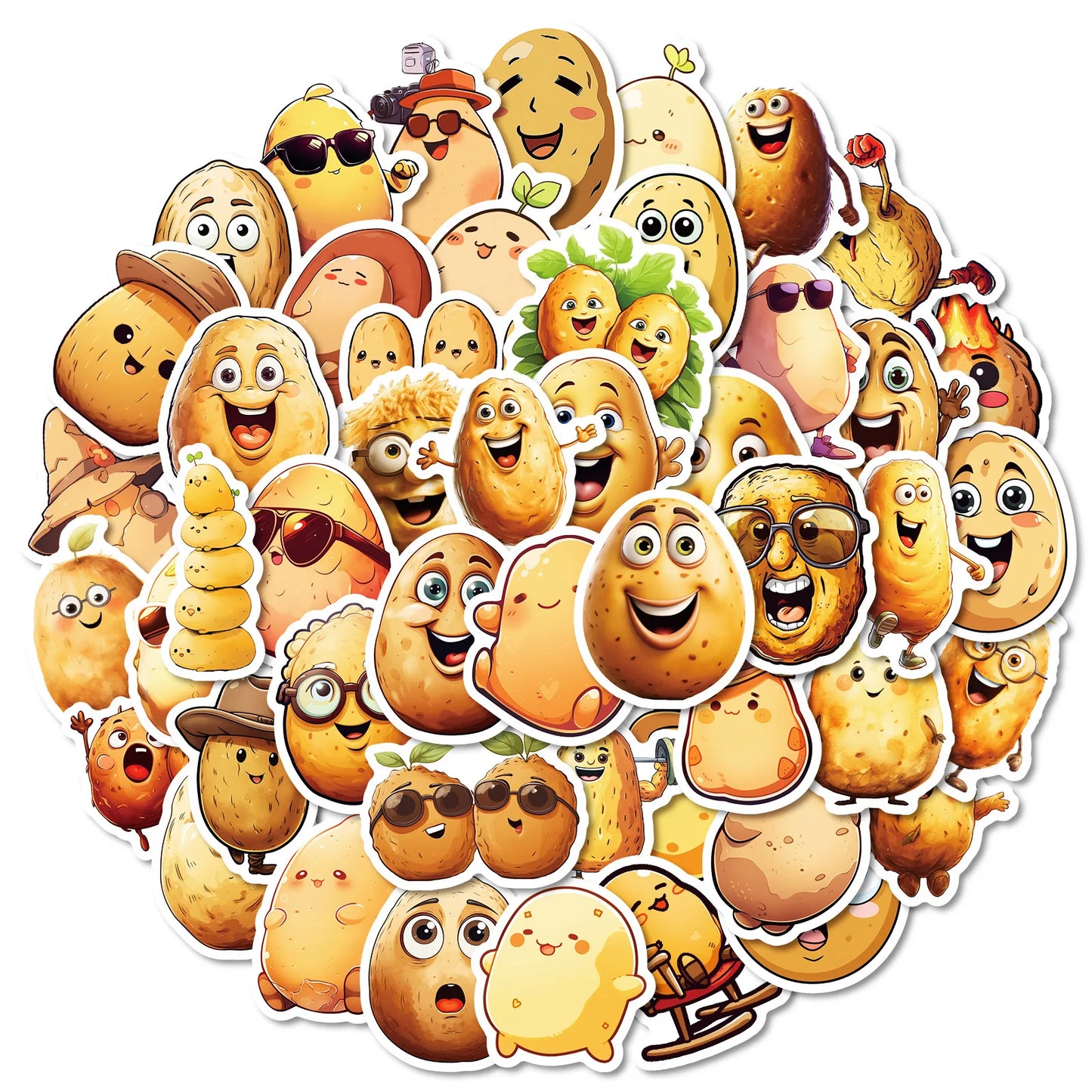 Potato Cartoon Stickers Pack - Funny Food Meme for Scrapbook, Laptop, Bike, Guitar